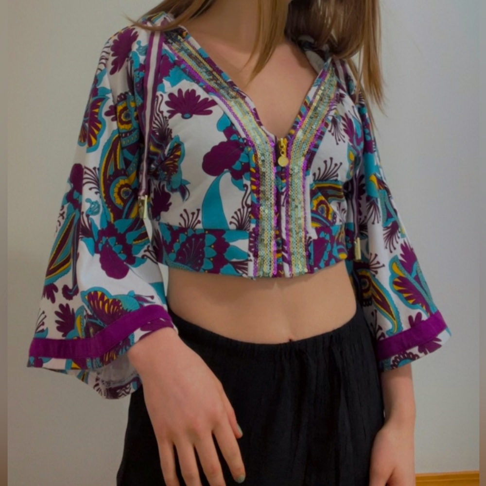 Rocawear Cropped Floral Sequin Zip-Up Hoodie